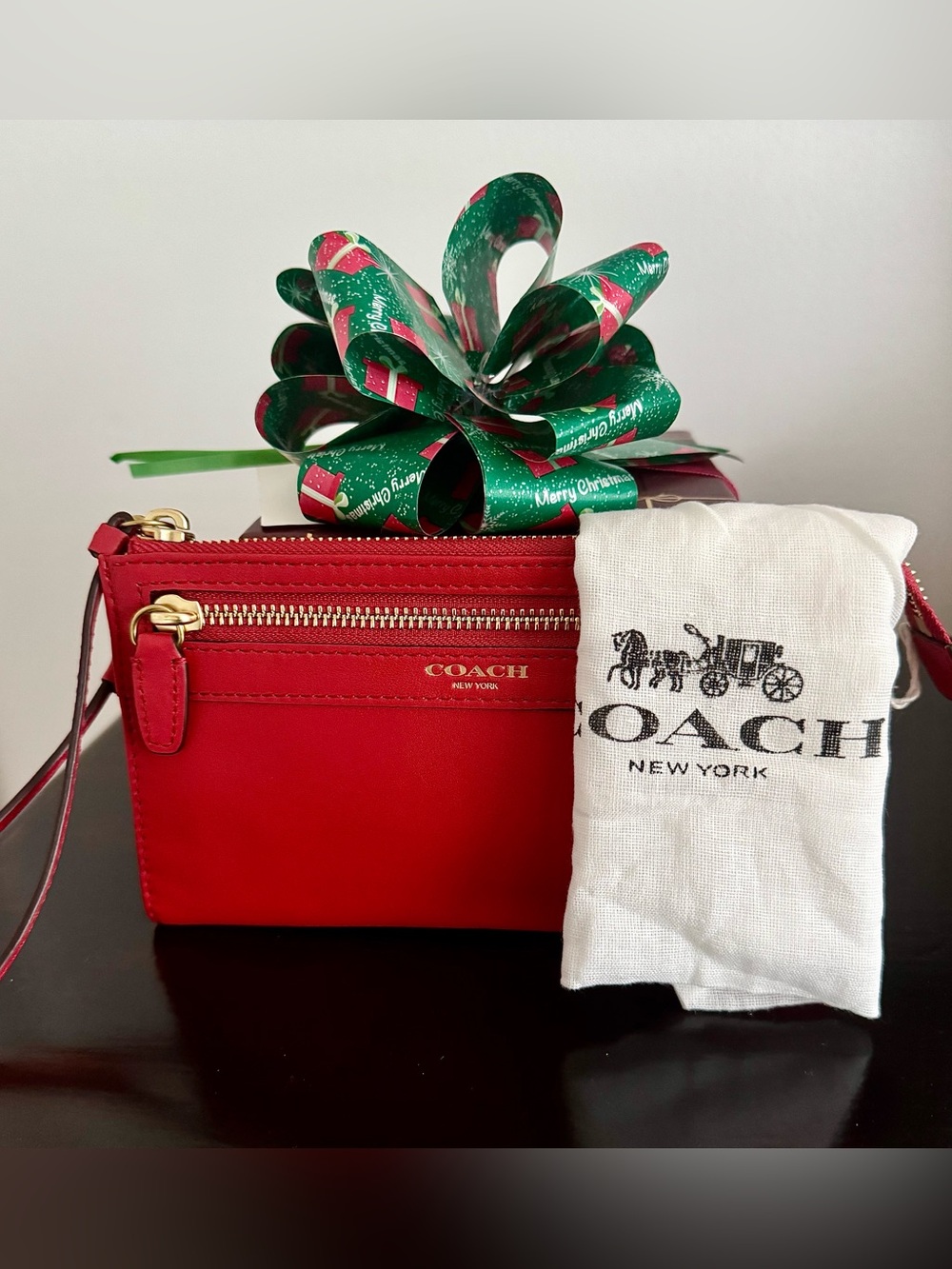 EUC Y2K Mini Coach Red Leather Nolita 19 Wristlet Pouch + Dustbag